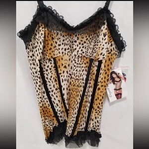 NWT Elegant Moments Leopard Lace Babydoll & G-String Set     Sz XL